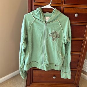 One World Live and Let Live hooded sweatshirt, light green, size large, zip up